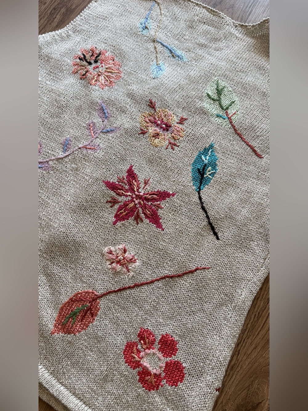 Colorful Embroidered Botanical Knit Sweater Vest - Size Small - Picture 11 of 15